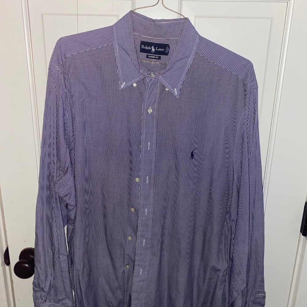 Ralph Lauren Classic Fit Button-Down Shirt – Purple Gingham Check